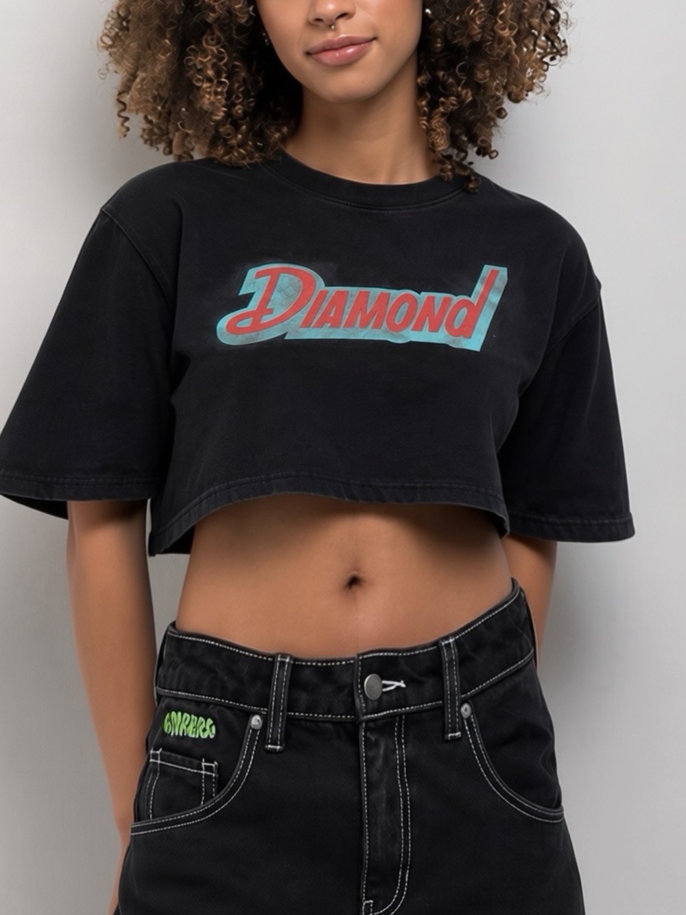 Diamond Supply Co. | Women’s Heather Black Cropped Tee | Skater Boxy Fit | M